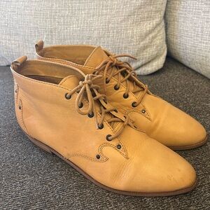 Vintage 9 West Western Tanned Leather Ankle Boots Size 6.5 Made in Brazil